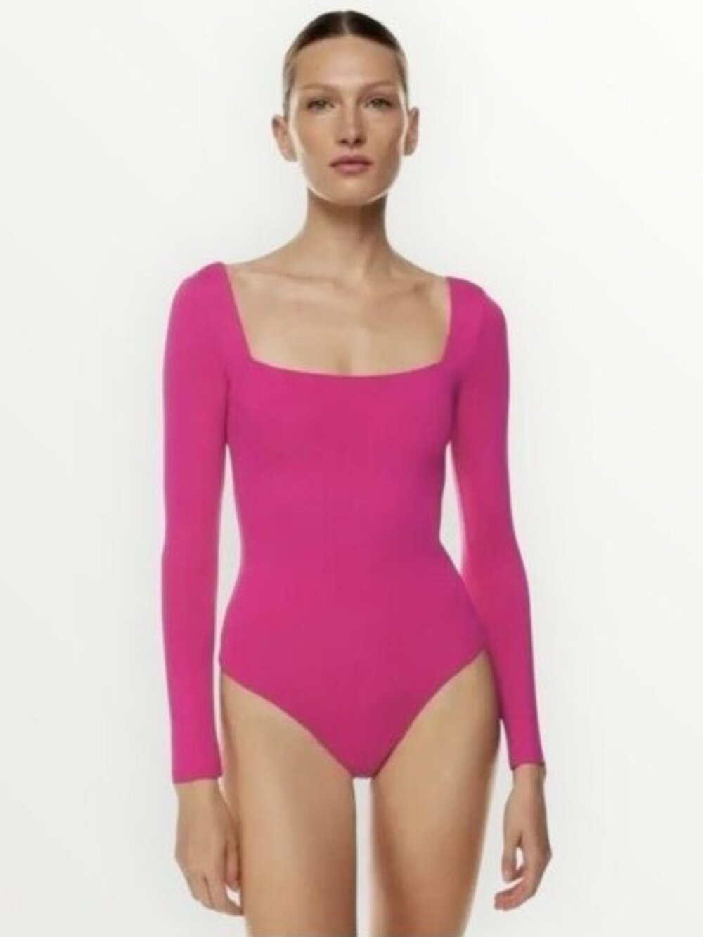 Aritzia Babaton Contour Squareneck Long Sleeve Bodysuit in Pink